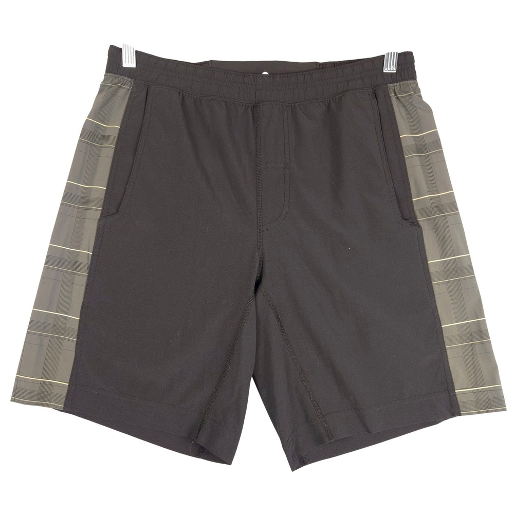 Lululemon Mens 9 Inch Shorts Black Grey Plaid Lined Size M‎